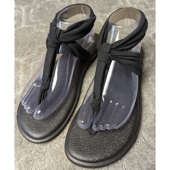 Sanuk Comfort Sling Yoga Sandals WOMENS 8 black wrap flats stretch casual shoes - Picture 1 of 10